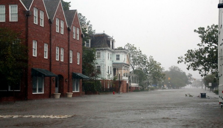 Flooding caused by Hurricane Florence covers blocks of Front Street in downtown New Bern, N.C.,  Friday, Sept. 14, 2018.