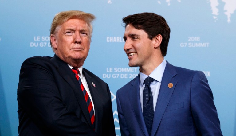 President Trump meets with Canadian Prime Minister Justin Trudeau during the G-7 summit, June 8, 2018, in Charlevoix, Canada.