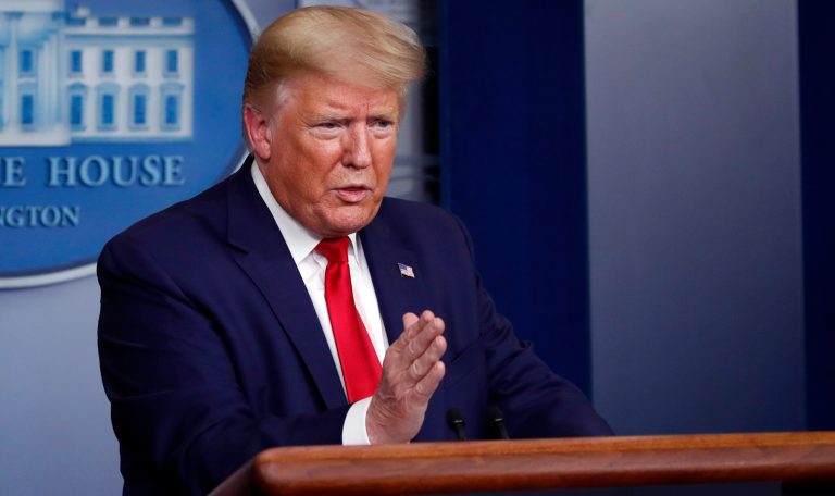 President Donald Trump speaks about the coronavirus in the James Brady Press Briefing Room of the White House, Friday, April 3, 2020, in Washington.
