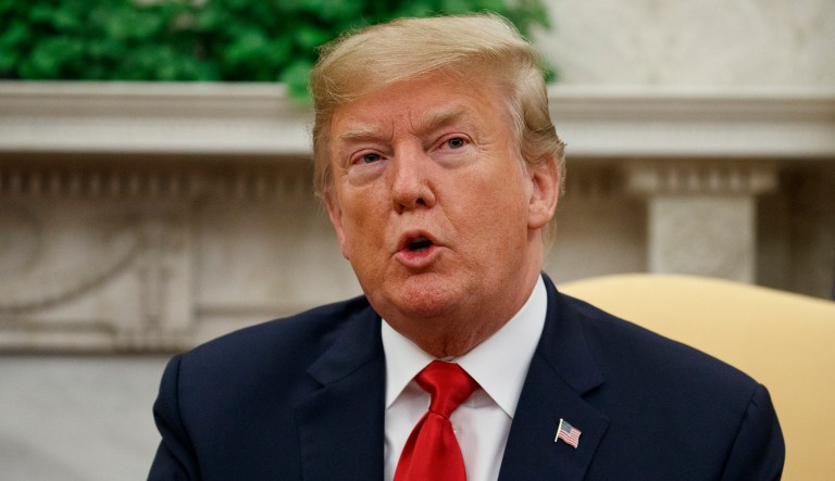President Donald Trump speaks during a meeting with King Abdullah II of Jordan in the Oval Office of the White House, Monday, June 25, 2018, in Washington.