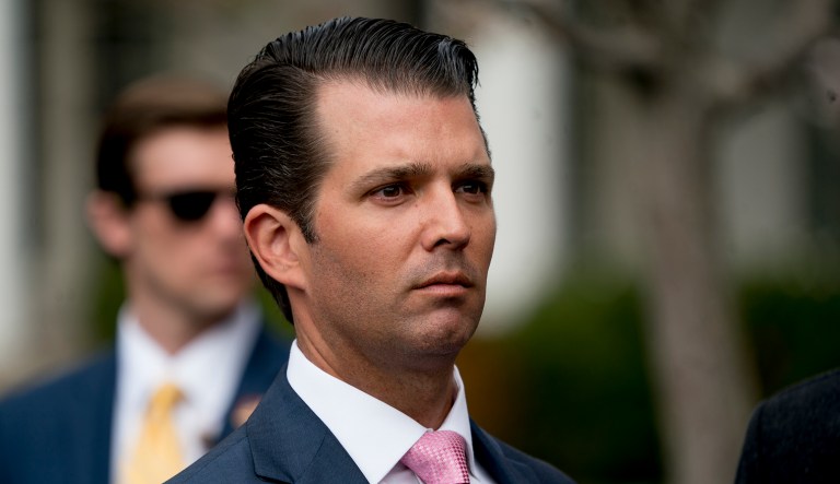 Donald Trump Jr., the son of President Donald Trump arrives for the annual White House Easter Egg Roll on the South Lawn of the White House in Washington, Monday, April 2, 2018.