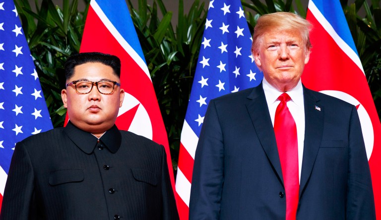 President Donald Trump meets with North Korean leader Kim Jong Un on Sentosa Island, Tuesday, June 12, 2018, in Singapore.