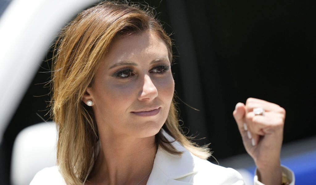 Alina Habba, lawyer for former President Donald Trump, speaks outside the Wilkie D. Ferguson Jr. U.S. Courthouse, Tuesday, June 13, 2023, in Miami.