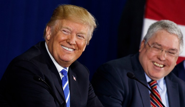President Trump (left) could be the difference maker in the West Virginia Senate race, where Republican Senate nominee Patrick Morrisey, the state attorney general, has struggled to gain traction.