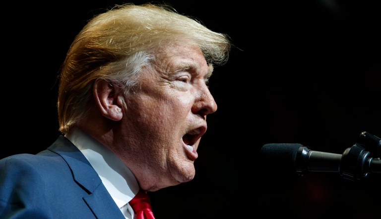 U.S. President Donald Trump speaks at the North Side Gymnasium in Elkhart, Ind., Thursday, May 10, 2018, during a campaign rally.