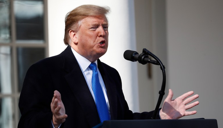 President Donald Trump speaks during an event in the Rose Garden at the White House to declare a national emergency in order to build a wall along the southern border, Friday, Feb. 15, 2019 in Washington.