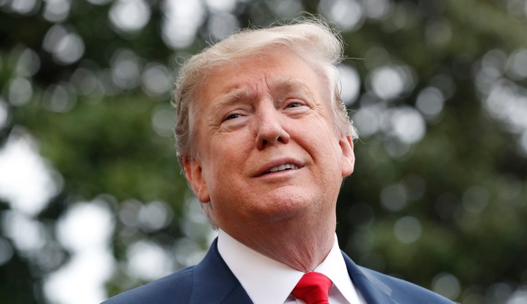 President Donald Trump speaks to the media as he departs the White House, Friday April 26, 2019, as he leaves Washington headed to Indianapolis where he is expected to speak at the annual meeting of the National Rifle Association.