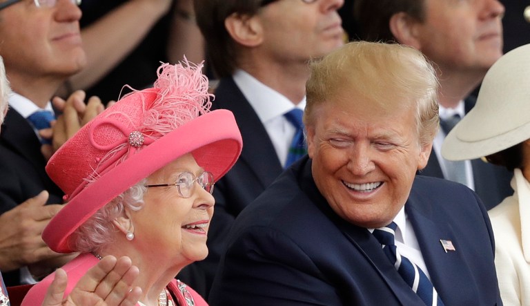 Queen Elizabeth II and President Donald Trump attend an event to mark the 75th anniversary of D-Day in Portsmouth, England Wednesday, June 5, 2019.