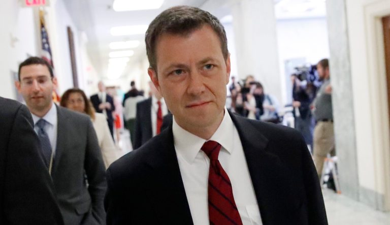 Peter Strzok, the FBI agent facing criticism following a series of anti-Trump text messages, walks to gives a deposition before the House Judiciary Committee on June 27, 2018.