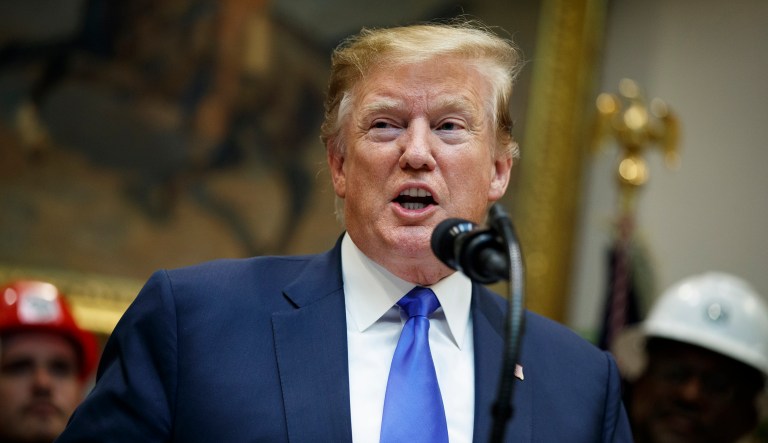 President Donald Trump delivers remarks on the deployment of 5G technology in the United States during an event in the Roosevelt Room of the White House, Friday, April 12, 2019, in Washington.