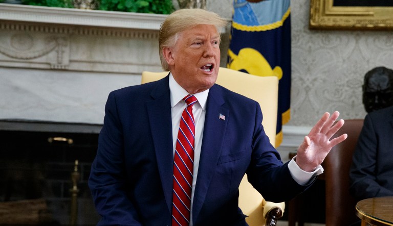 President Donald Trump speaks during a meeting with Polish President Andrzej Duda in the Oval Office of the White House, Wednesday, June 12, 2019, in Washington.