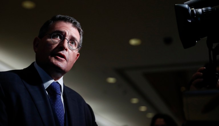 Federalist Society Executive Vice President Leonard Leo speaks to media at Trump Tower, Wednesday, Nov. 16, 2016, in New York.