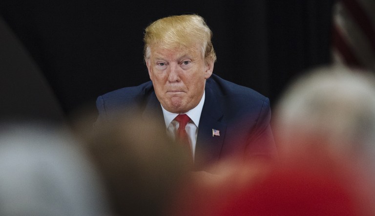 President Trump speaks during a roundtable discussion on the economy and tax reform in Burnsville, Minn., Monday, April 15, 2019.