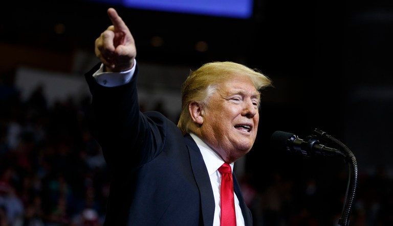 President Donald Trump speaks during a campaign rally for Sen. Ted Cruz, R-Texas, at Houston Toyota Center, Monday, Oct. 22, 2018, in Houston.