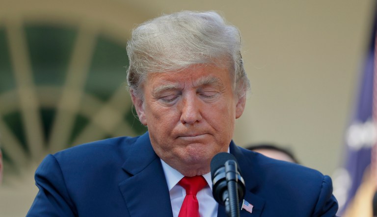 President Trump pauses while he takes questions on a revamped North American free trade deal, in the Rose Garden of the White House in Washington, Monday, Oct. 1, 2018. The new deal, reached just before a midnight deadline imposed by the U.S., will be called the United States-Mexico-Canada Agreement, or USMCA. It replaces the 24-year-old North American Free Trade Agreement, which Trump had called a job-killing disaster.