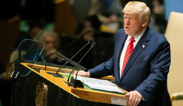 American President Donald Trump addresses the 74th session of the United Nations General Assembly at U.N. headquarters Tuesday, Sept. 24, 2019. 