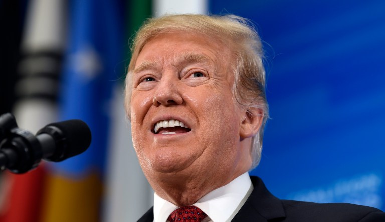 President Donald Trump speaks at the Global Coalition to Defeat ISIS meeting at the State Department in Washington, Wednesday, Feb. 6, 2019.