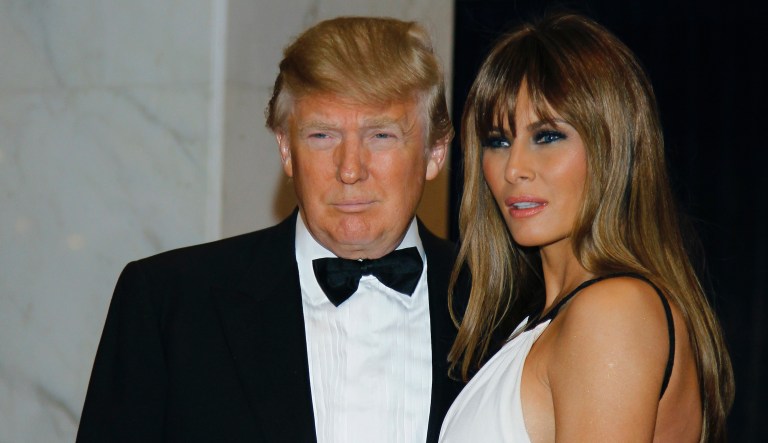 FILE - In this April 30, 2011, file photo Donald Trump, left, and Melania Trump arrive for the White House Correspondents Dinner in Washington. He wonât be on Novemberâs ballot, but President Barack Obama is slowly embracing his role as the anti-Trump, taking on the Republican front-runner in ways that no other Democrat can. Obamaâs public scolding of Trump, who for years peddled inaccurate claims about Obamaâs birth certificate, dates back to 2011, when Obama roasted him at the dinner. Trump was visibly humiliated as Obama lobbed joke after joke at him on national television.