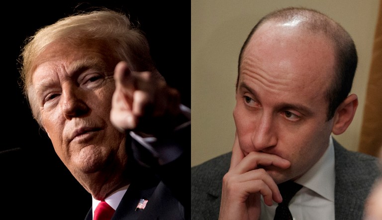 Donald Trump and Stephen Miller are shown.