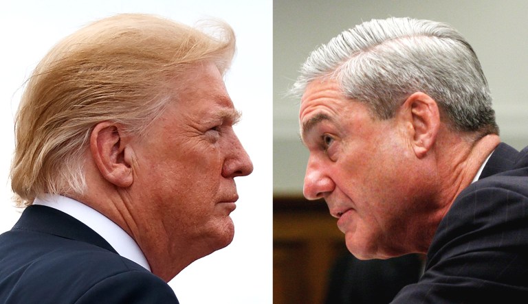 President Trump is pictured on the left; special counsel Robert Mueller is on the right.