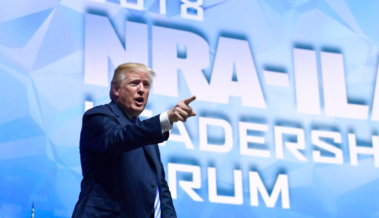 President Donald Trump speaks at the National Rifle Association annual convention in Dallas, Friday, May 4, 2018. 