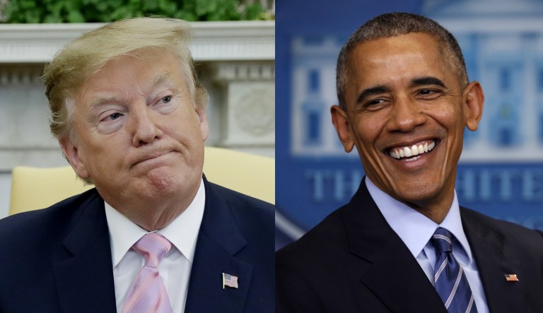 President Trump and his predecessor, Barack Obama, are shown.