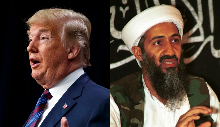 President Trump (left) and Osama bin Laden (right) are pictured.