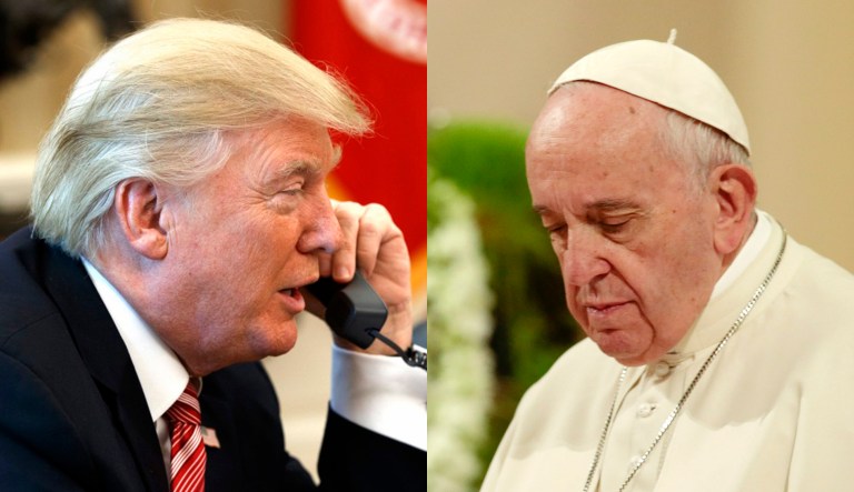 Donald Trump and Pope Francis are shown.