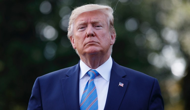 President Donald Trump pauses as he speaks to the media before leaving the White House in Washington, Friday, Aug. 2, 2019, for the short trip to Andrews Air Force Base, Md., and onto his Bedminster, N.J. golf club.