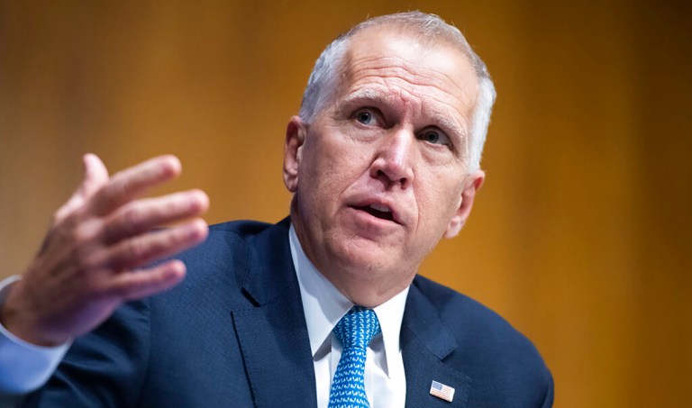 Sen. Tommy Tuberville (R-AL) walks to a vote on Capitol Hill, Wednesday, Sept. 6, 2023, in Washington.