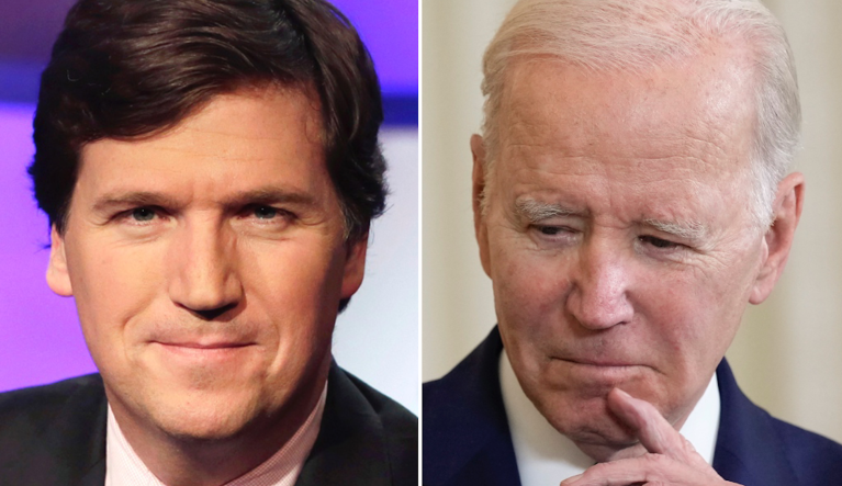 Former Fox News host Tucker Carlson (left) and President Joe Biden.