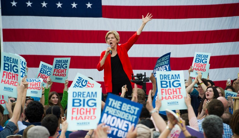 Democratic presidential candidate Sen. Elizabeth Warren, D-Mass., addresses a campaign rally at George Mason University in Fairfax, Va., Thursday, May 16, 2019.