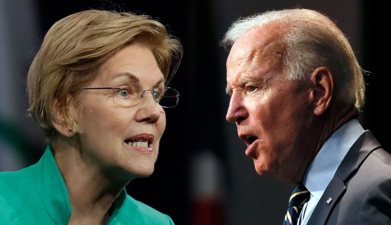 Elizabeth Warren and Joe Biden are seen.