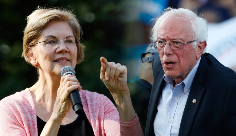 Elizabeth Warren and Bernie Sanders are seen.