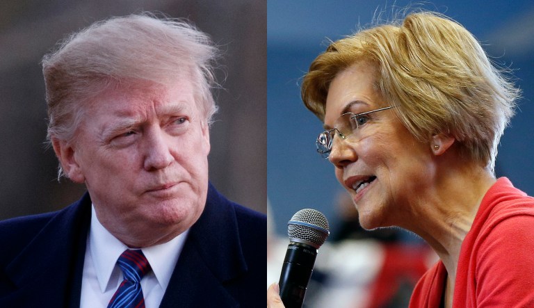 Elizabeth Warren and Donald Trump are shown.