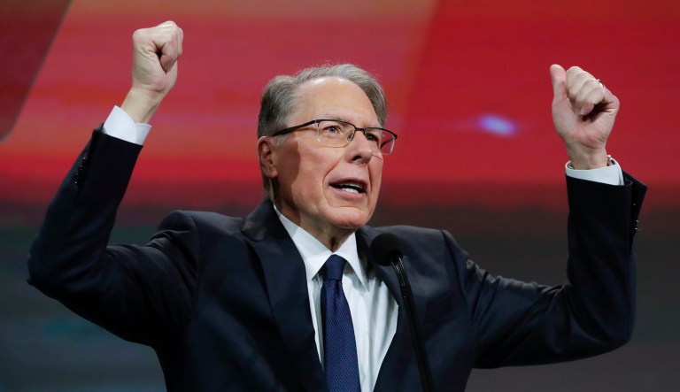 In a April 27, 2019 file photo, National Rifle Association Executive Vice President Wayne LaPierre speaks at the NRA Annual Meeting of Members in Indianapolis.