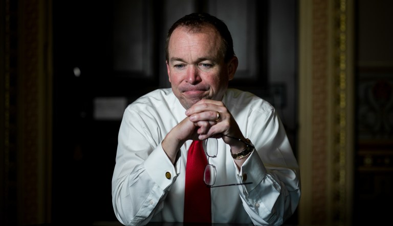 Director of the Office of Management and Budget Mick Mulvaney speaks during an interview with the Washington Examiner, Thursday, June 1, 2017.