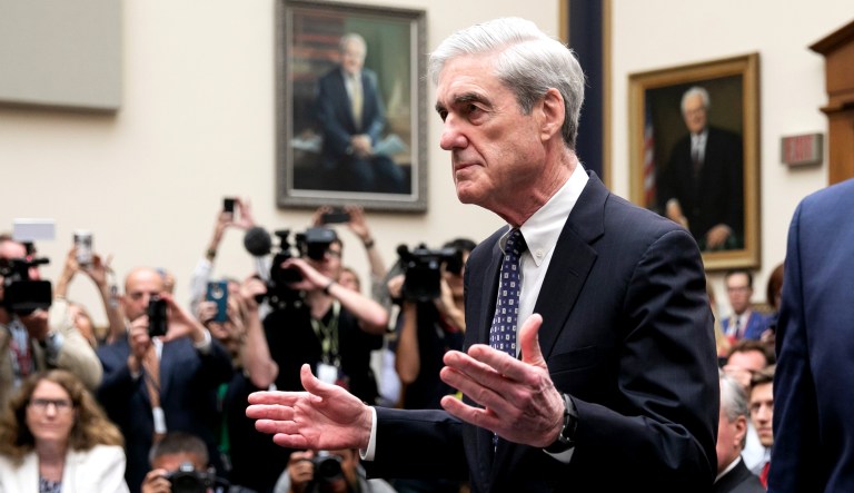 Former special counsel Robert Mueller testifies before the House Intelligence Committee hearing on his report on Russian election interference in Washington.