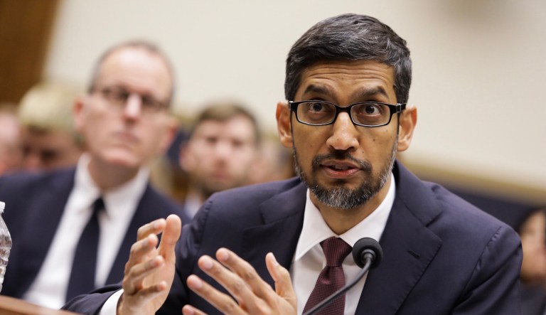 Sundar Pichai, Google CEO, testifies on Capitol Hill on Dec. 11, 2018.