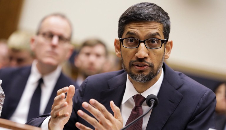 Sundar Pichai, Google CEO, testifies on Capitol Hill on Dec. 11, 2018.