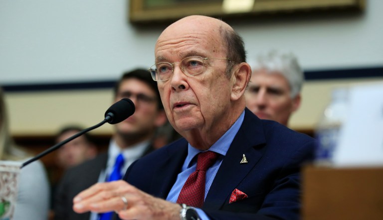 In this June 22, 2018, photo, Commerce Secretary Wilbur Ross, testifies before a House Committee on Science, Space, and Technology Space Subcommittee and House Armed Services Committee Strategic Forces Subcommittee joint hearing on Capitol Hill in Washington. Ross says he is selling off all his vast stock holdings after news reports raised questions about the timing of some of his stock transactions and he received a sharp reprimand from the chief federal ethics officer.
