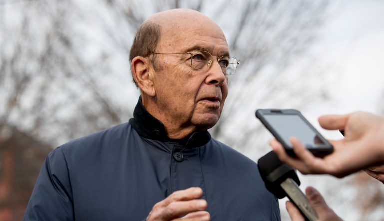 Commerce Secretary Wilbur Ross speaks to reporters outside the White House in Washington, Wednesday, Dec. 12, 2018.