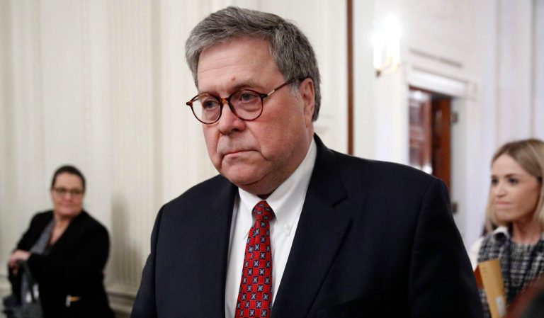 Attorney General William Barr arrives before President Donald Trump presents the Medal of Freedom to former Vice Chief of Staff of the Army Gen. Jack Keane in the East Room of the White House in Washington, Tuesday, March 10, 2020.