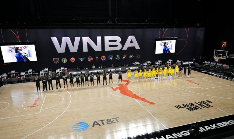 WNBA players walk off court during national anthem and participate in moment of silence for Breonna Taylor