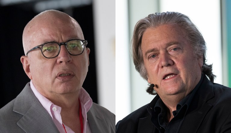 Steve Bannon (right) and Michael Wolff (left) are pictured.