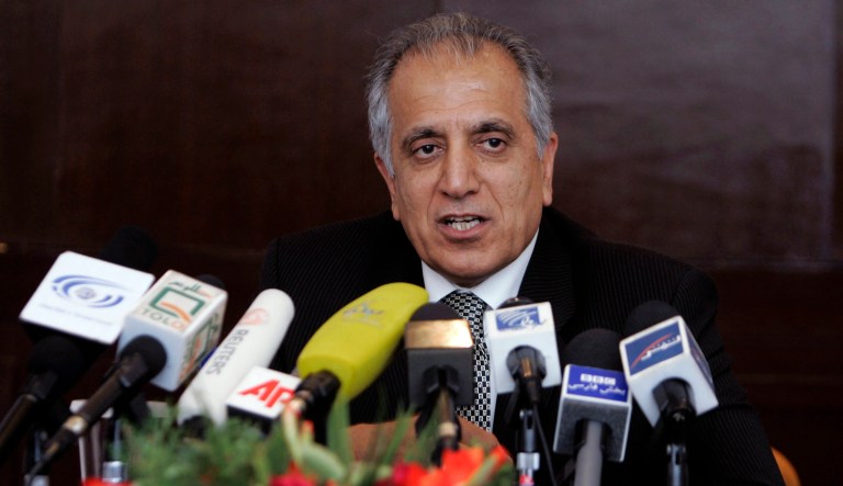 FILE - In this March 13, 2009, file photo, Zalmay Khalilzad, special adviser on reconciliation speaks during a news conference in Kabul, Afghanistan.