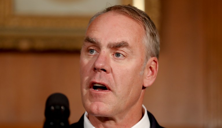 Interior Secretary Ryan Zinke speaks at the Interior Department in Washington.