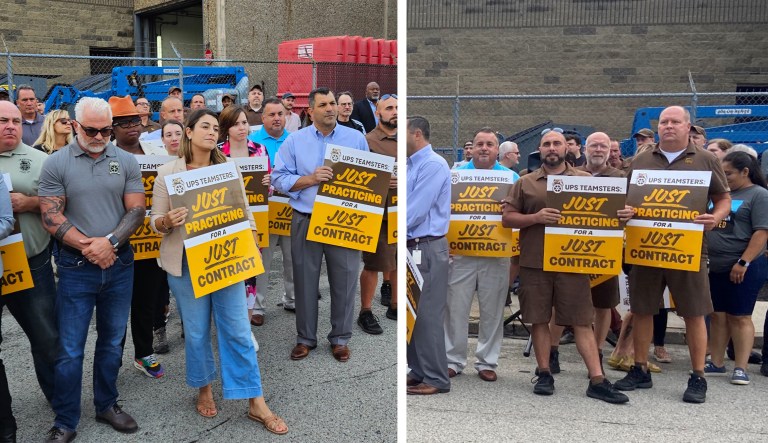 Local elected Democrats walk the practice picket line with Teamsters as deadline looms on a possible strike.