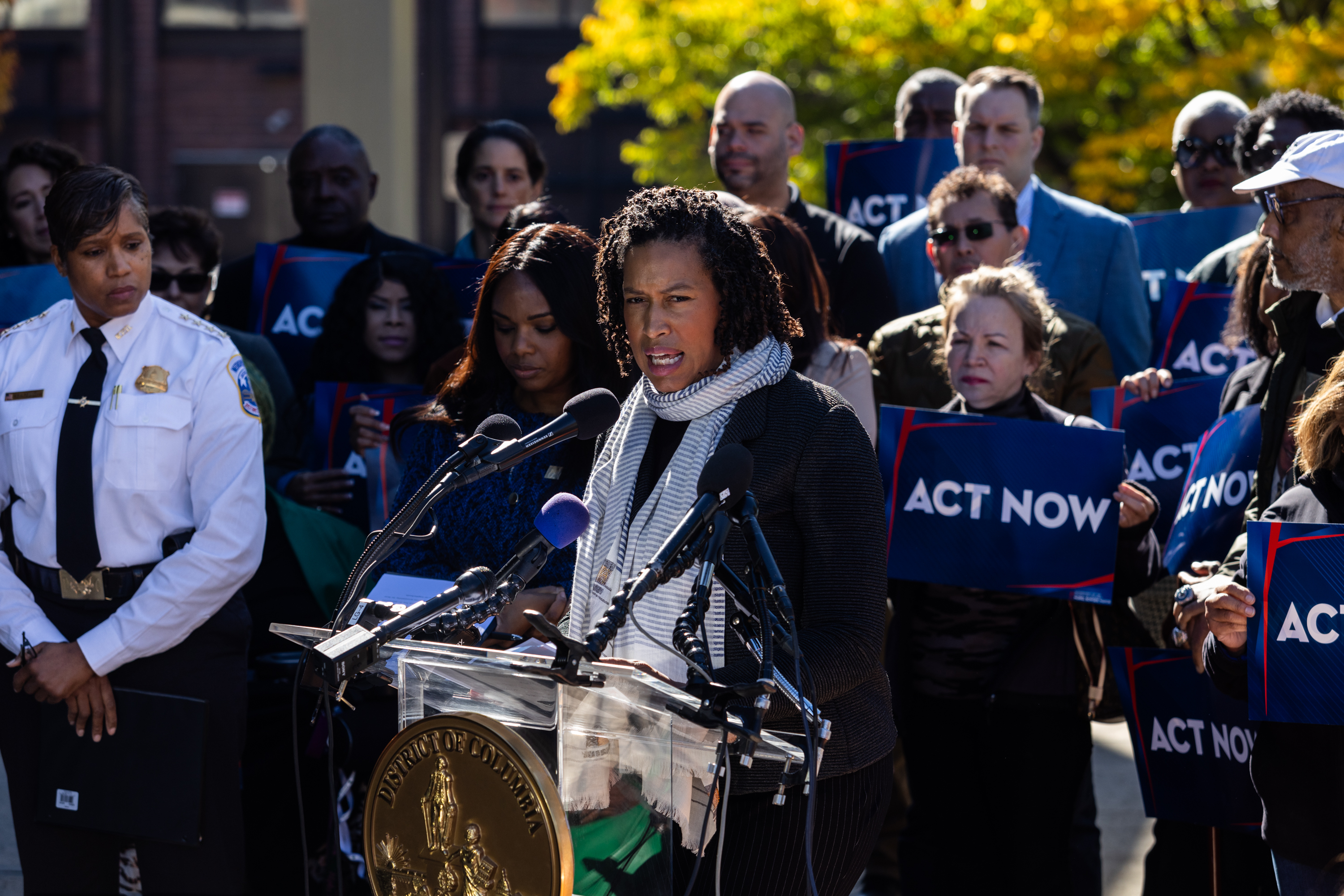 Washington DC Mayor Muriel Bowser holds a press conference on Monday, October 23, 2023, introducing new legislation called the Addressing Crime Trends (ACT) Now Act, in an attempt to curb the skyrocketing crime rate in the district. The legislation focused on drug dealing, retail theft and the wearing of masks to commit a crime. Violent crime rate in the District is up 41%, while car theft is up over 100% compared from 2022.