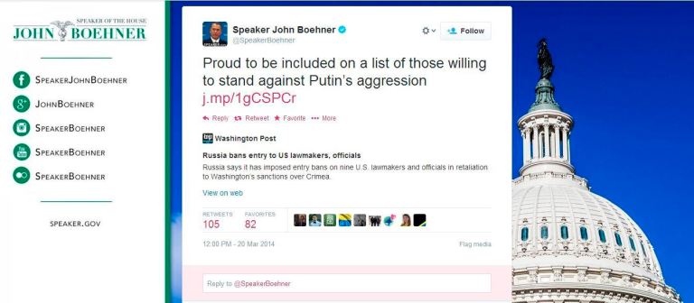 Congressional leaders sanctioned by Vladimir Putin celebrate on Twitter